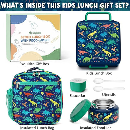 Fimibuke Bento lunch Box Set for Kids Adult with 8oz Thermos Food Jar, Insulated Lunch Bag &Sauce Cup, Leakproof Dishwasher Safe Toddler Lunch Food Container with 3-4 Compartment for School Girls Boys