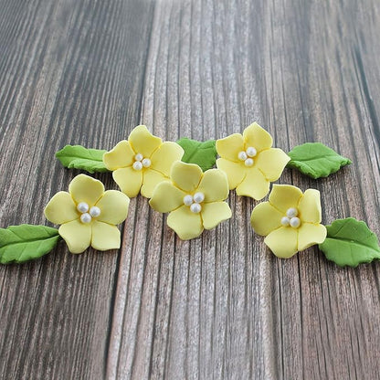 Global Sugar Art Blossoms and Leaves Edible Sugar Cake & Cupcake Flowers, Yellow, Small Unwired, 24 Count with Leaves by Chef Alan Tetreault
