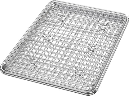 100% Recycled Aluminum by Baker's Secret, Bakeware Set 4pcs, 2x Baking Trays for Oven Cookie Sheet 18" with 2x Stainless Steel Rack, Non Toxic- PTFE,PFAS,PFOA Free - The Natural Aluminum Collection