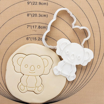 Flycalf Animal Cookie Cutter Koala with Plunger Stamps Cake Decoration for DIY Biscuit Cutter Baking PLA Cutter Molds for Party 4" Kitchen Supplies