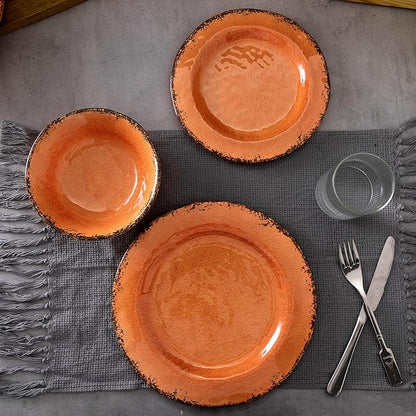 LEHAHA Melamine Salad/Dessert Plates, Crackled Design Plates Set of 6, 9 inch Small Dinner Plates, Modern Rustic Kitchen Serving Dishes for Party, Picnic and Camping Use, Orange
