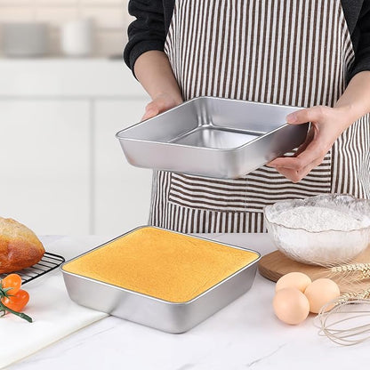 LIANYU 8 x 8 Inch Square Cake Pan, Stainless Steel Baking Lasagna Brownie Bread Pan, Perfect for Birthday Party Wedding, Oven & Dishwasher Safe