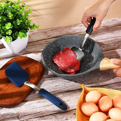Silicone Cookie Spatula Turner 2 Pack Mini Brownie Spatula Flexible Kitchen Small Silicone Turner for Nonstick Cookware Heat Resistant No Scratch Flipper for Egg Pancake(Black,Blue)