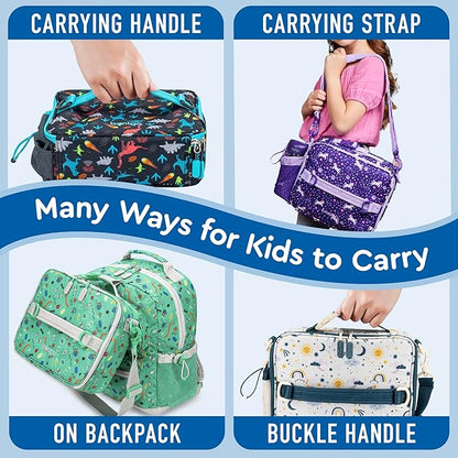 Bentgo Kids Lunch Bag - Durable, Double-Insulated Lunch Bag for Kids 3+; Holds Lunch Box, Water Bottle, & Snacks; Easy-Clean Water-Resistant Fabric & Multiple Zippered Pockets (Bug Buddies)
