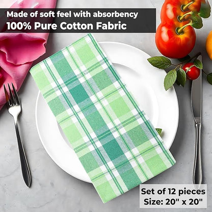 Urban Villa St Patrick Cloth Napkins 100% Cotton Dinner Napkins (Set of 12) 20x20 Inches Soft Reusable Washable Absorbent Table Dinner Napkins St Patricks Plaid Napkins
