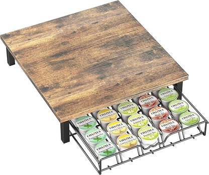 DecoBrothers K-Cup Holder Drawer for 30 Coffee Pods Storage, Rustic Brown
