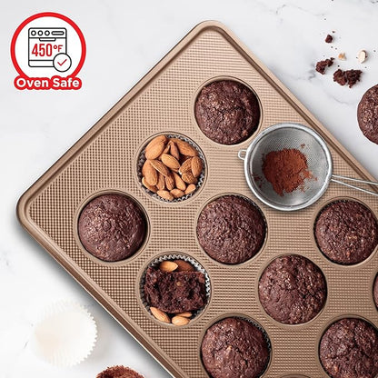 Bakeware Set – 8 Piece – Non-Stick Professional Home Bakeware – Multi Sized Baking Pan Set - Muffin Pan, Loaf Pan and More – Gold