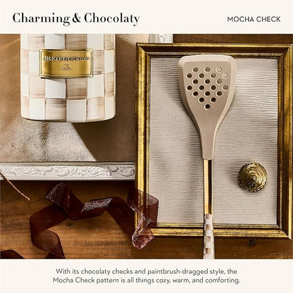 MACKENZIE-CHILDS Slotted Kitchen Spatula, Silicone Spatula for Cooking, Brown-and-White Mocha Check
