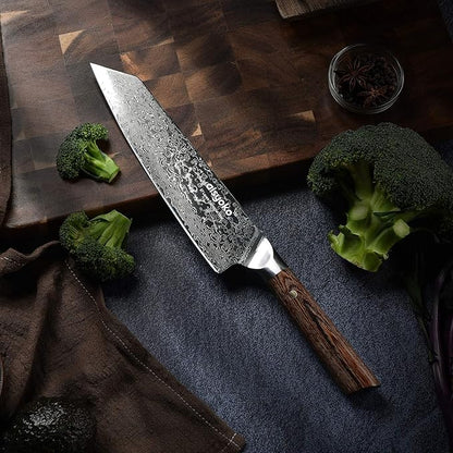 Chef Knife 8 Inch Damascus Japan VG-10 Super Stainless Steel Professional High Carbon Super Sharp Kitchen Cooking Knife, Ergonomic Color Wooden Handle Luxury Gift Box
