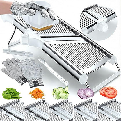 Gramercy Adjustable Mandoline Food Slicer, Mandoline Slicer for Kitchen, Mandolin, Potato, Tomato, Carrot, Vegetable, Fruit and Onion Cutter - Stainless Steel - INCLUDING 1 Pair Cut-Resistant Gloves