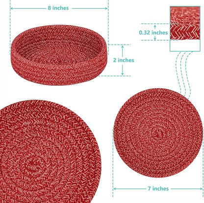 Trivets for Hot Dishes, Pots and Pans, Hot Pads with Storage Basket, Pot Holders for Kitchen, Heat Resistant Mat Protect Counter Home Essentials, Farmhouse Decor (Red 4 PCS)
