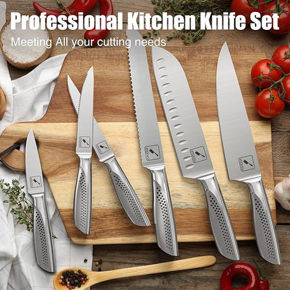 imarku® Knife Set, 15-Pieces HC Stainless Steel Kitchen Knife Set With Built in Knife Sharpener, Razor-Sharp Blade Knife Block Set With Non-Slip Handle, Dishwasher Safe, Best Birthday Gifts