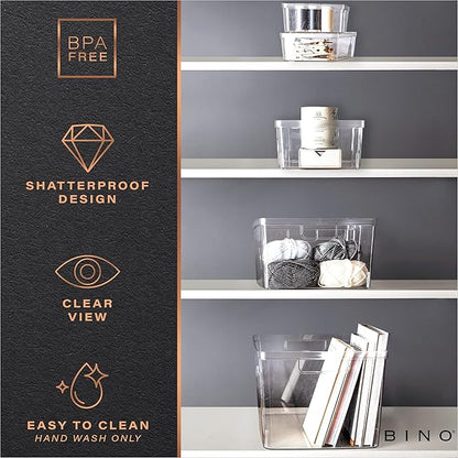 BINO | Plastic Storage Bins, Square - 3 Pack | THE LUCID COLLECTION | Multi-Use Bins | Built-In Handles | BPA-Free | Clear Containers | Fridge Organizer | Pantry & Home Organization
