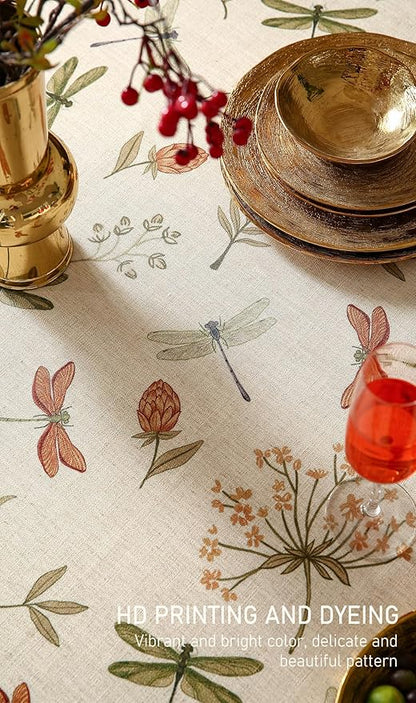 ISAENNE Designer Floral Linen Square Tablecloth,French Off White Elegant Table Cloth,Fall Washable Home Decor Tablecloths for Dining Thanksgiving Kitchen Christmas Party,67"*67"-Grace B