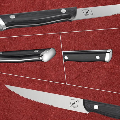 imarku Steak Knives, Steak Knives Set of 8, Serrated Steak Knife Set with Pakkawood Ergonomic Handle, Japanese HC Steel Steak Knife and Gift Box, Best Gift for Christmas&Thanksgiving