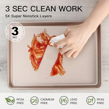 HONGBAKE 2 Pack Quarter Sheet Pans for Baking Nonstick, Commercial Cookie Sheet for Baking with Diamond Texture Surface, 57% Thicker Carbon Steel 9 x 13 Baking pan