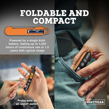 Lightyear Meat Thermometer | Instant Read Cooking Thermometer for Grilling, Roasting & BBQ, Built-in Magnet, IP65 Waterproof, Food-Grade Stainless Steel Temperature Probe