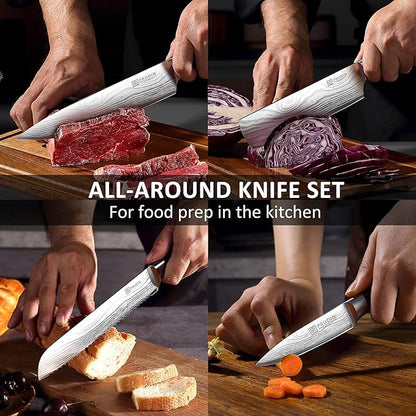 PAUDIN Chef Knife Set, 7 Pieces Kitchen Knife Set, High Carbon Stainless Steel, Ultra Sharp Knife Set, Professional Knives Set for Kitchen with Pakkawood Handle