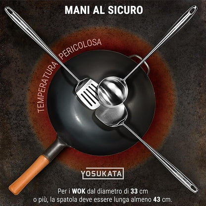Yosukata 17" Wok Spatula and Ladle and Turner Spatula - Stainless Steel Cooking Utensils Set of 3-304 Stainless Steel Kitchen Utensils Set - Dishwasher Safe Wok Accessories - Cooking Tools
