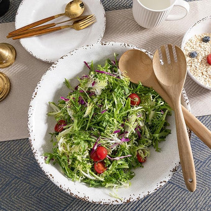 Melamine Large Serving Bowls Set of 2, 13.75" and 130 OZ Farmhouse BPA Free Salad, Pasta and Mixing Serving Bowls, Large Bowls Set for Serving Food, Durable and Dishwasher Safe, Ivory