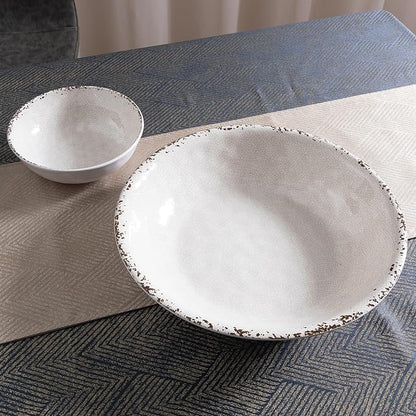 Melamine Large Serving Bowls Set of 2, 13.75" and 130 OZ Farmhouse BPA Free Salad, Pasta and Mixing Serving Bowls, Large Bowls Set for Serving Food, Durable and Dishwasher Safe, Ivory