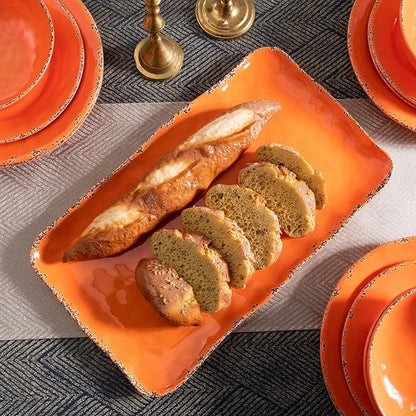 Vintage Melamine 17" x 10" Serving Platters for Serving Food, Set of 2, 100% Melamine Large Rectangle Serving Trays Sets for Fruit, Appetizer, Dessert, Home and Party Use. Orange