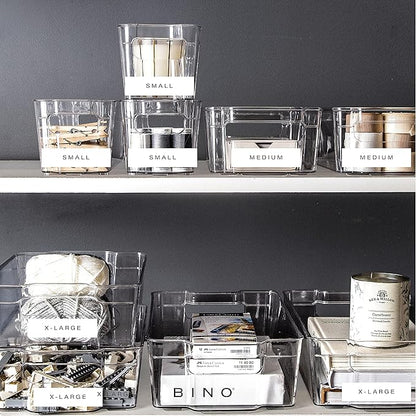 BINO | Stackable Storage Bins, Small - 4 Pack | The Stacker Collection | Clear Plastic Storage Bins | Organization and Storage Containers for Pantry & Fridge | Multi-Use Organizer Bins | BPA-Free
