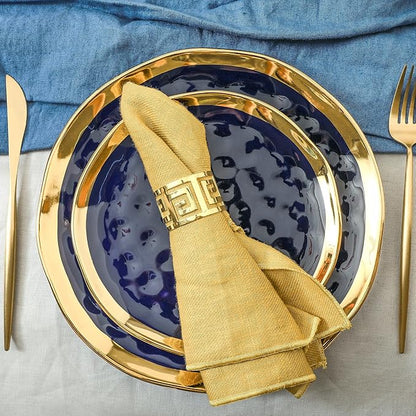 Stone Lain Porcelain 16 Piece Dinnerware Set, Service for 4, Blue and Golden Rim, Dark Blue