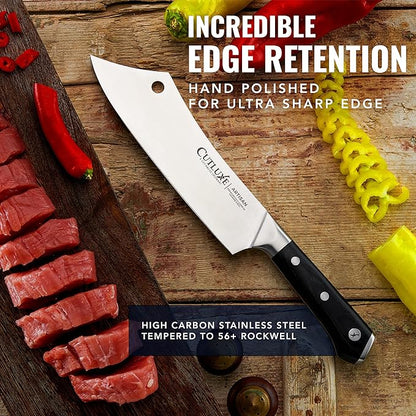 Cutluxe Cleaver Chef Knife – 8" Meat Cleaver Butcher Knife – German Steel Blade, Full Tang, Ergonomic Handle Design – Artisan Series