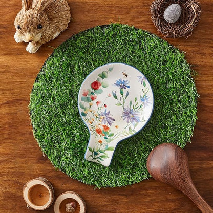 Bico Summer Provence Spoon Rest for Stove Top, Ceramic Spoon Holder for Kitchen Counter, Easy to Clean Coffee Spoon Rest Dishwasher Safe, Kitchen Cooking Utensil Rest for Ladles Spatula
