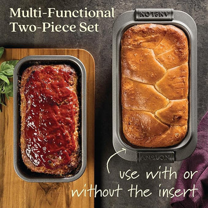 Anolon Advanced Nonstick Bakeware 2-Piece Loaf Pan Set, Gray with Silicone Grips - 54715
