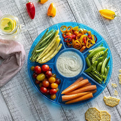 Plasticpro 6 Sectional Round Plastic Serving Tray/Platter (4, Blue)