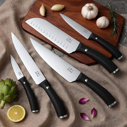 Newly Updated Chef Knife Set Sharp Blade Rivet Ergonomic Handle Knife Block Set Hundreds of Years of Masterful Craftmanship(Black,15PCS)