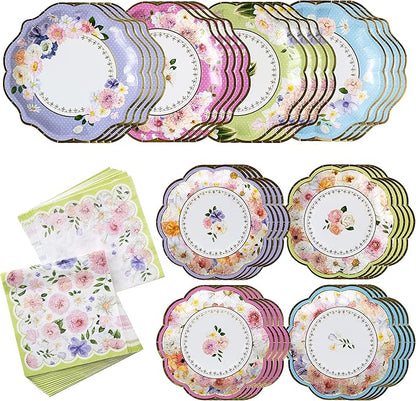 Kate Aspen Tea Party Decorations, Colorful Pastel Plates And Napkins Garden Party Supplies for Adults Bridal Showers, Baby Shower Decorations, Birthdays, 62 Pc, 16 Guests